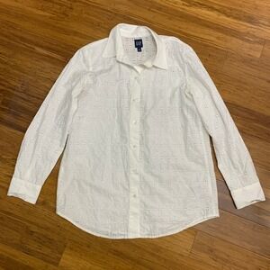 GAP White Eyelet Embroidered Button Down Shirt Long Sleeve Classic Fit‎ Women S